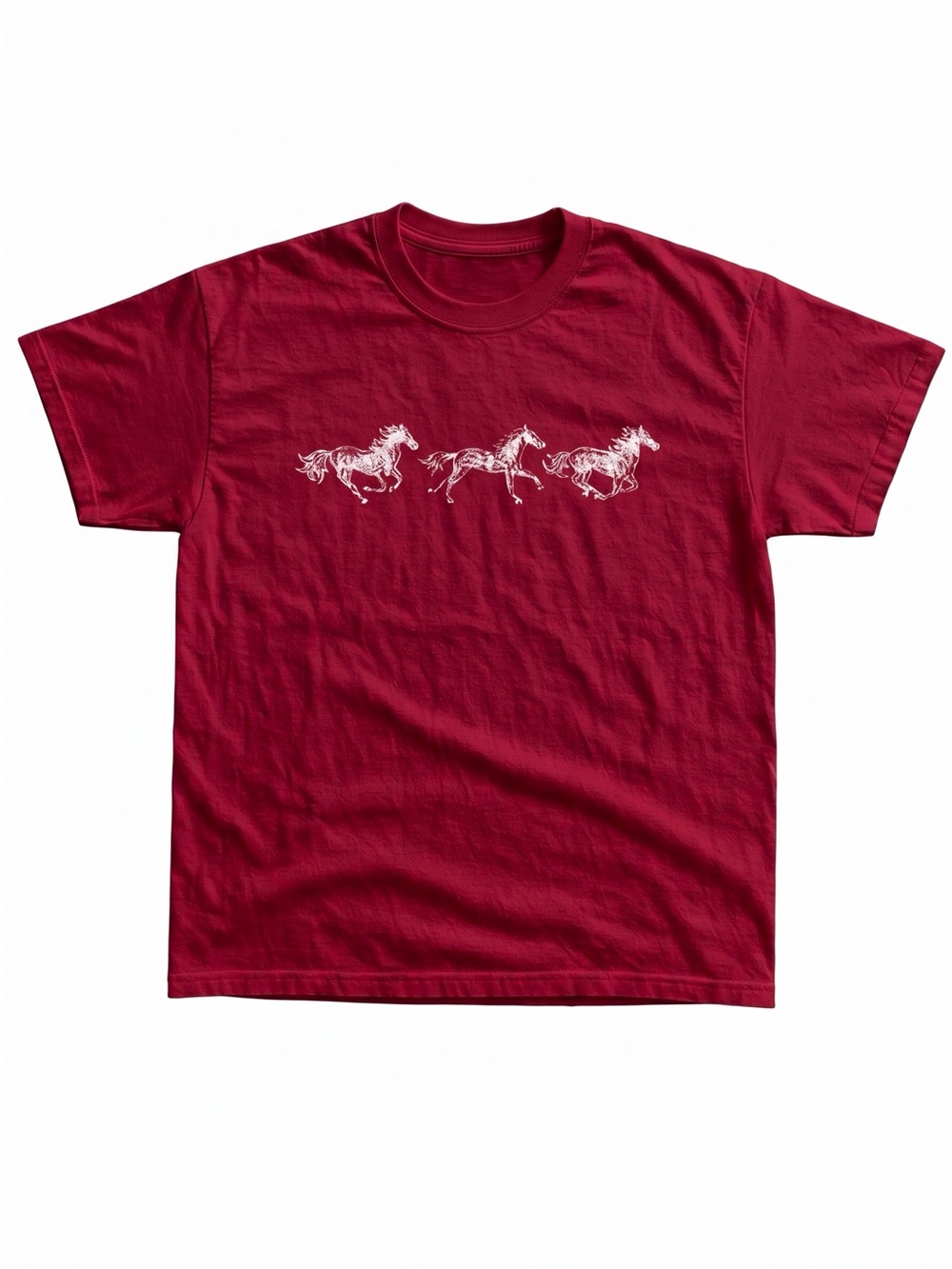 Minimalist Running Wild Horses Line Art Burgundy Graphic T-Shirt
